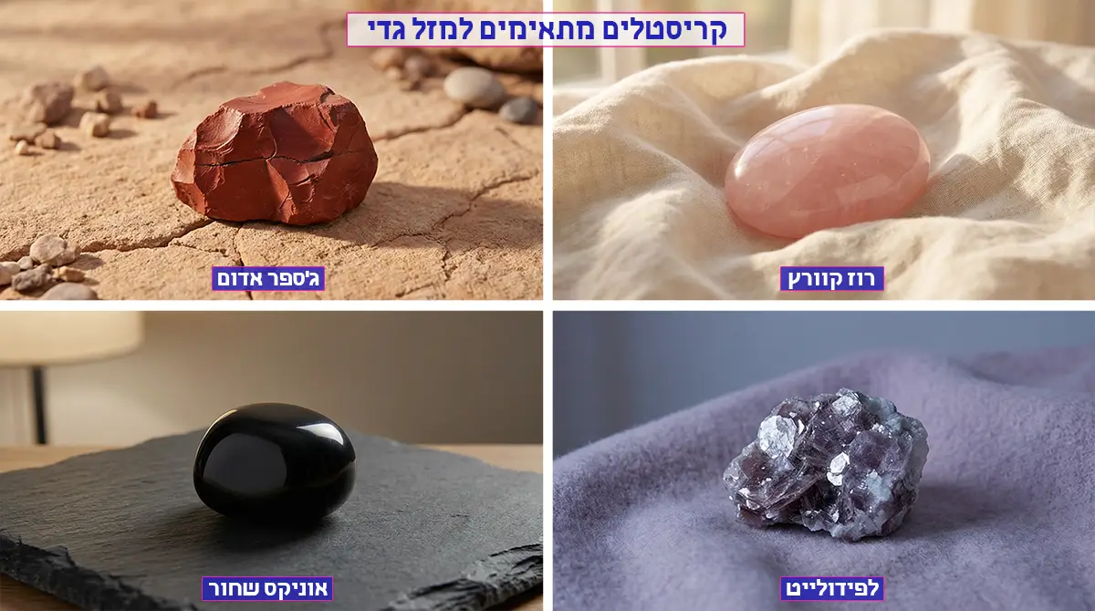 מזל גדי – קריסטלים מומלצים: רוז קוורץ, ג’ספר אדום, לפידולייט, אוניקס שחור