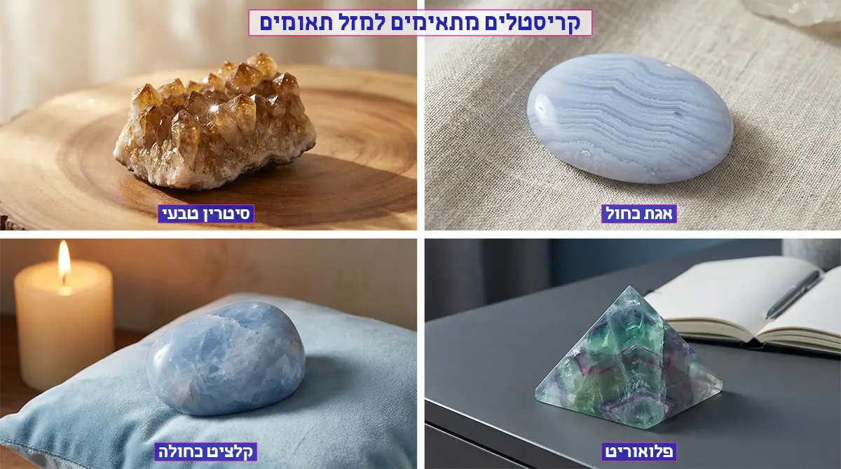 מזל תאומים – קריסטלים מומלצים: אגת כחול, סיטרין טבעי, פלואוריט, קלציט כחולה