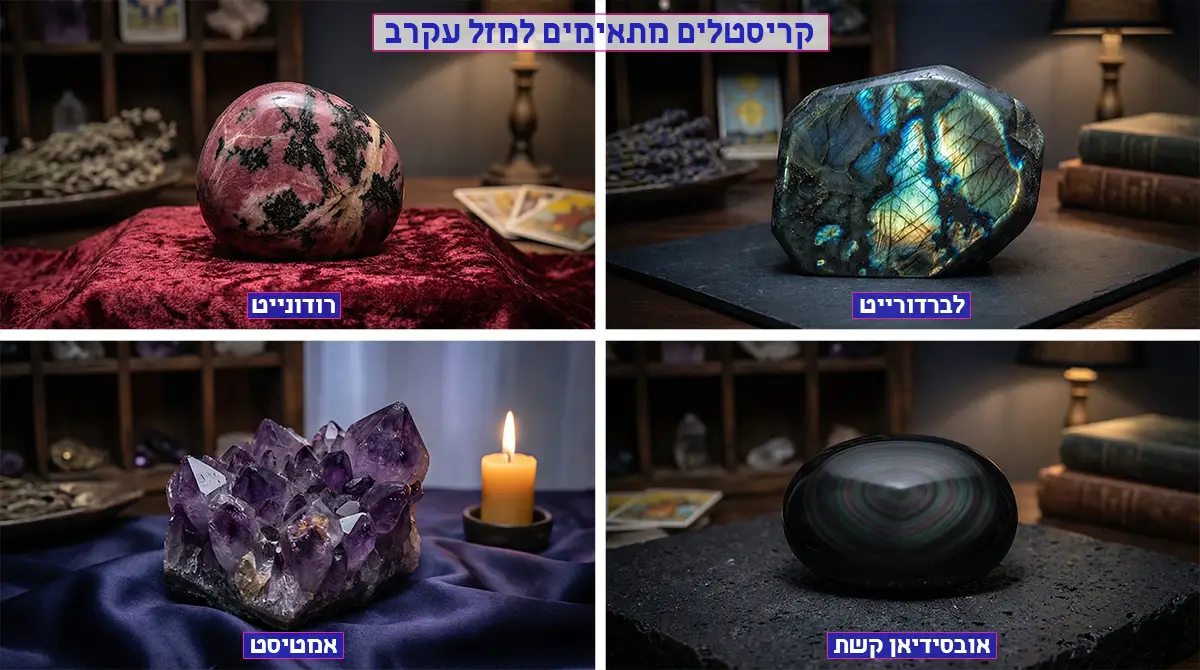 מזל עקרב – קריסטלים מומלצים: לאברדורייט, רודונייט, אובסידיאן קשת, אמטיסט